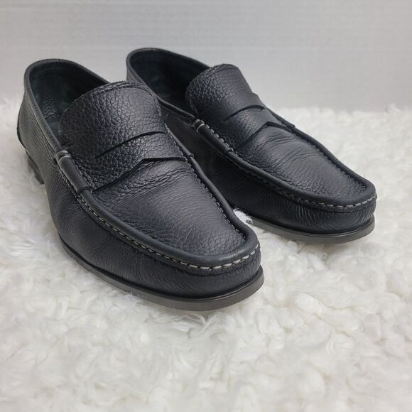 Santoni Penny Loafer Shoes Mens Size 10 Black Pebbled Leather Italy main image 7